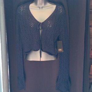NEW Frye Small Blue Tie-on Crop Long Sleeve Sweater